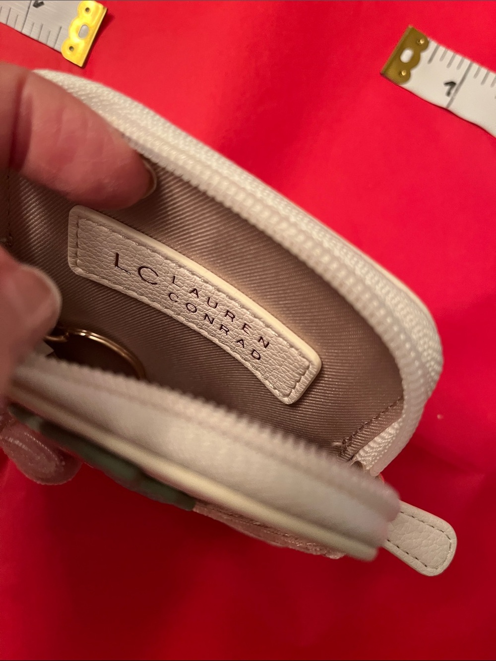 NEW LC Lauren Conrad Velvet Bow Holiday Coin Pouch w/ Cherry Accent, Key Chain - Picture 7 of 9